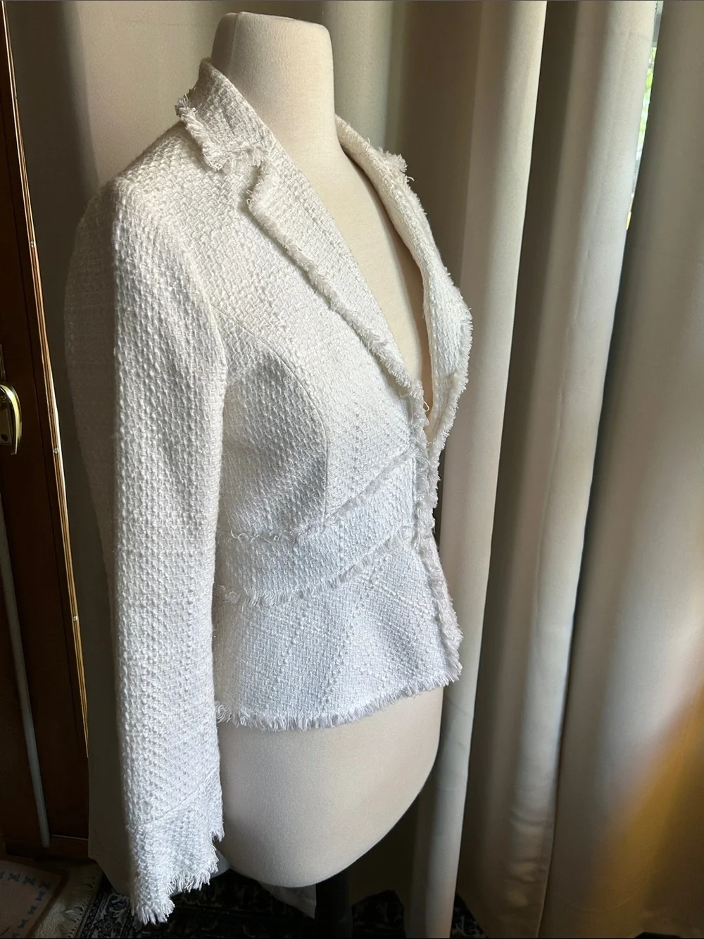 White House Black Market Ivory Fringe-Trim Tweed Blazer - Picture 4 of 11